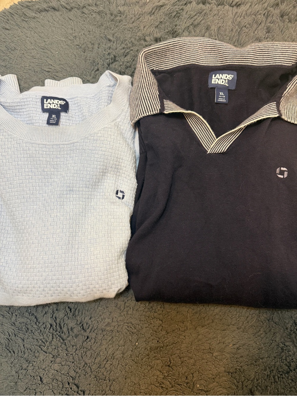 Lands' End Bundle 2 Men's Light Blue Crewneck & Navy Polo Sweater Set